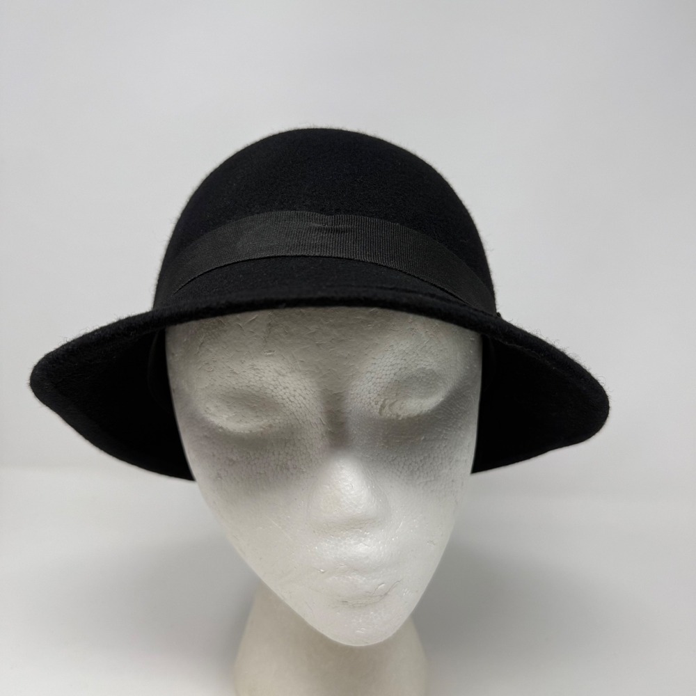 Goorin Bros Black Wool Felt Cloche Hat with Grosgrain Bow Accent Size Large